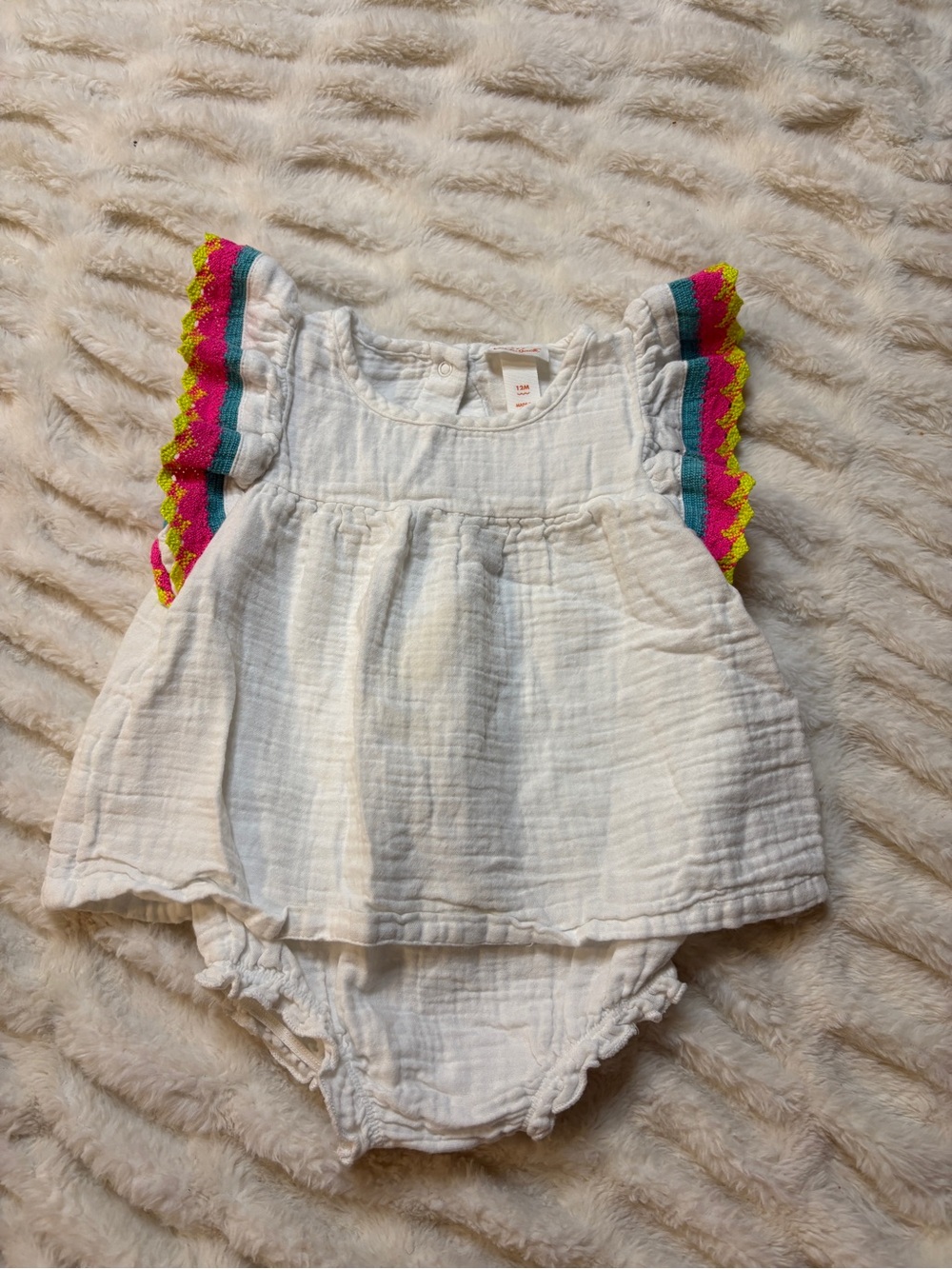 Cat & Jack White Gauze One-Piece with Pink and Teal Trim
